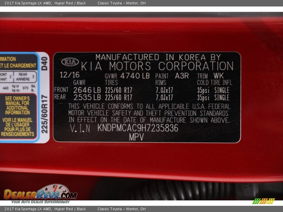 2017 Kia Sportage LX AWD Hyper Red / Black Photo #17