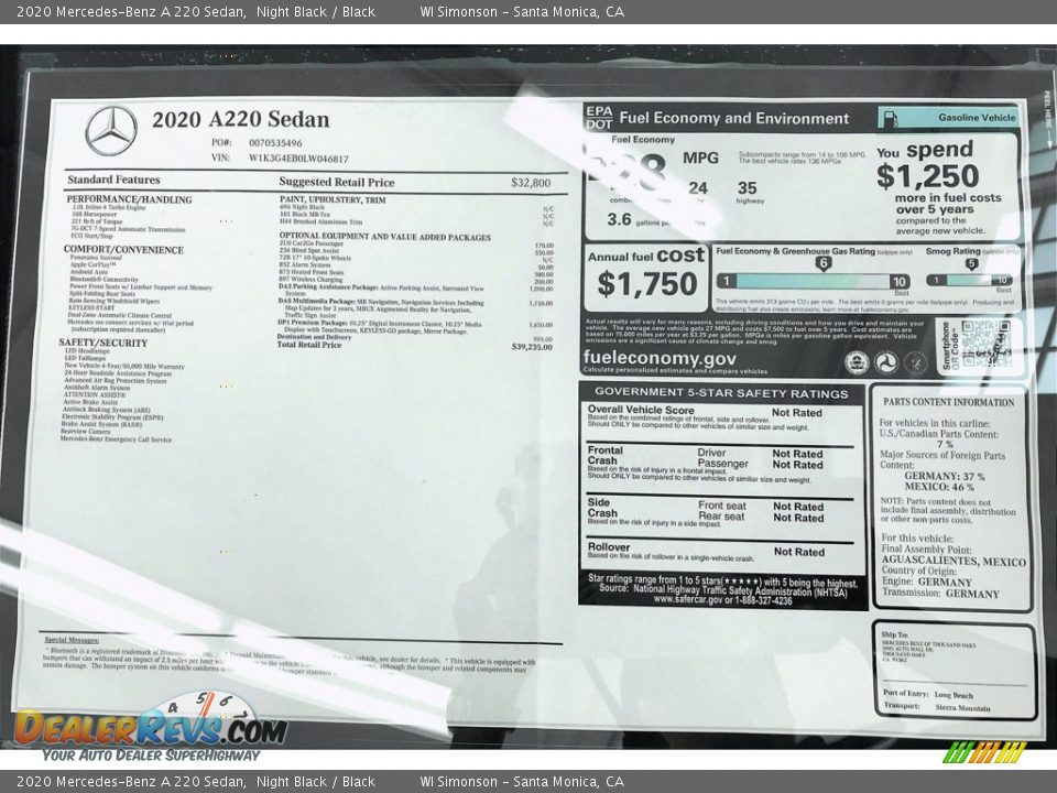 2020 Mercedes-Benz A 220 Sedan Night Black / Black Photo #10