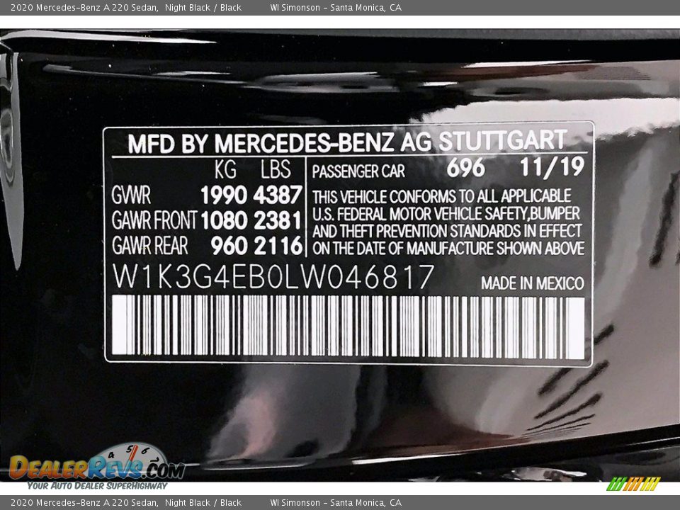 2020 Mercedes-Benz A 220 Sedan Night Black / Black Photo #11