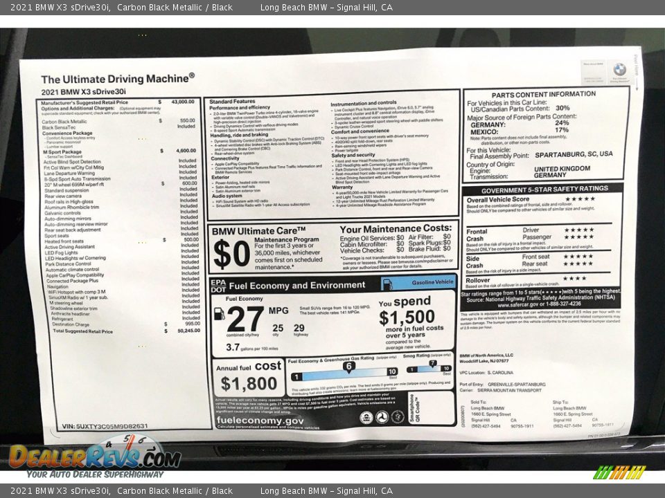 2021 BMW X3 sDrive30i Window Sticker Photo #17