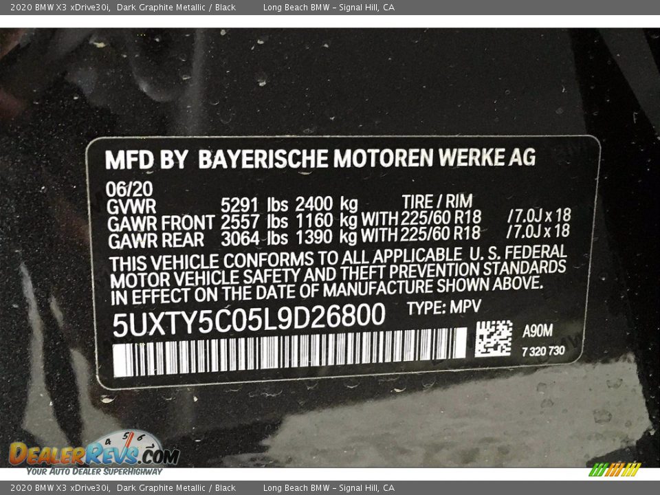 2020 BMW X3 xDrive30i Dark Graphite Metallic / Black Photo #18