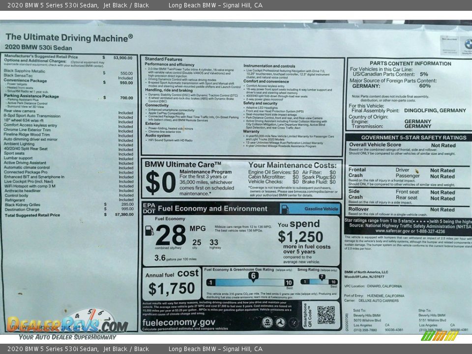 2020 BMW 5 Series 530i Sedan Jet Black / Black Photo #17