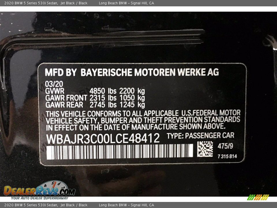 2020 BMW 5 Series 530i Sedan Jet Black / Black Photo #18