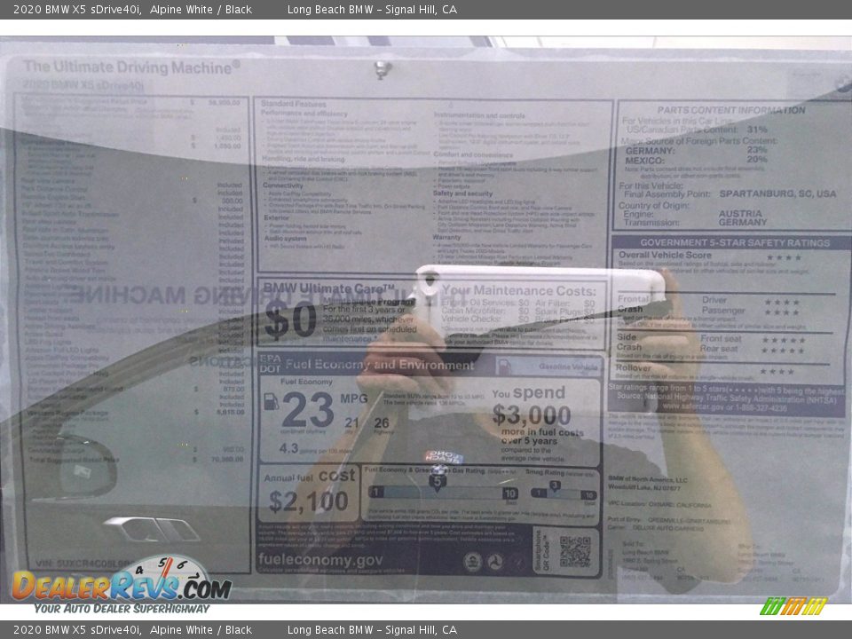 2020 BMW X5 sDrive40i Alpine White / Black Photo #17