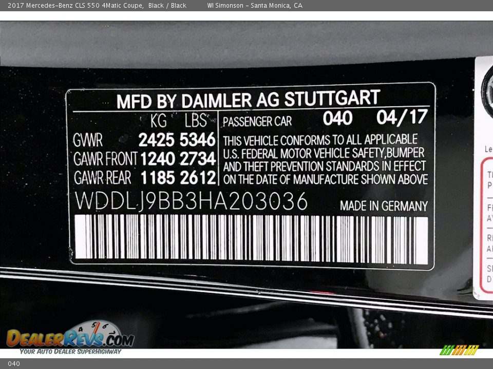 Mercedes-Benz Color Code 040 Black