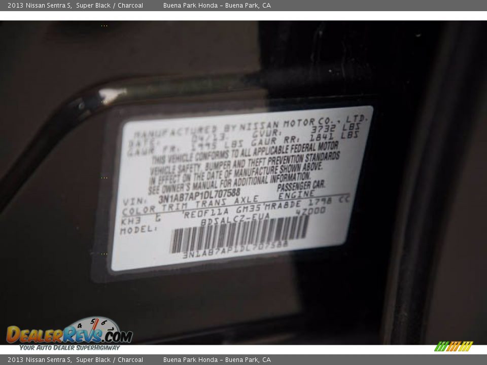 2013 Nissan Sentra S Super Black / Charcoal Photo #34