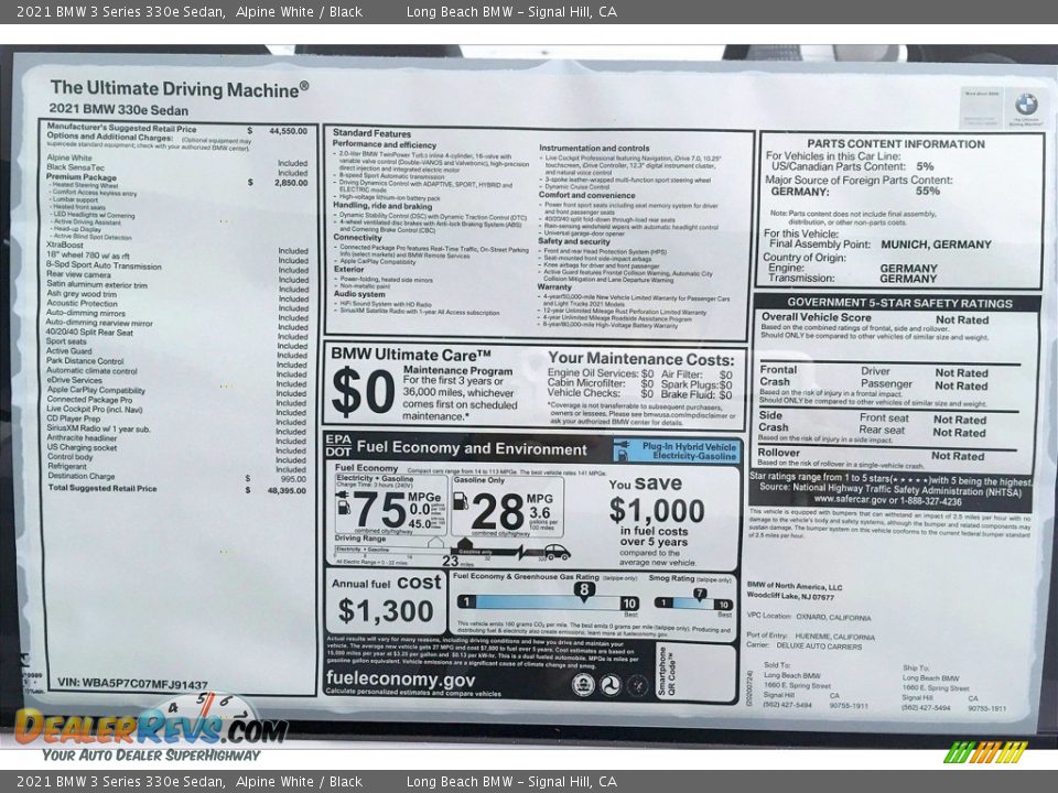 2021 BMW 3 Series 330e Sedan Alpine White / Black Photo #17