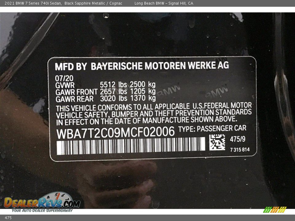 BMW Color Code 475 Black Sapphire Metallic