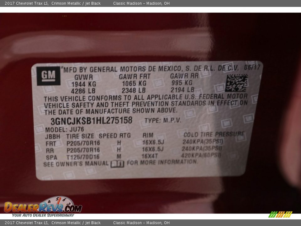 2017 Chevrolet Trax LS Crimson Metallic / Jet Black Photo #19