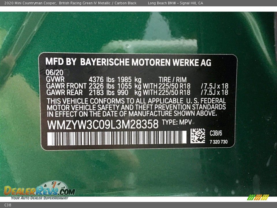 Mini Color Code C38 British Racing Green IV Metallic
