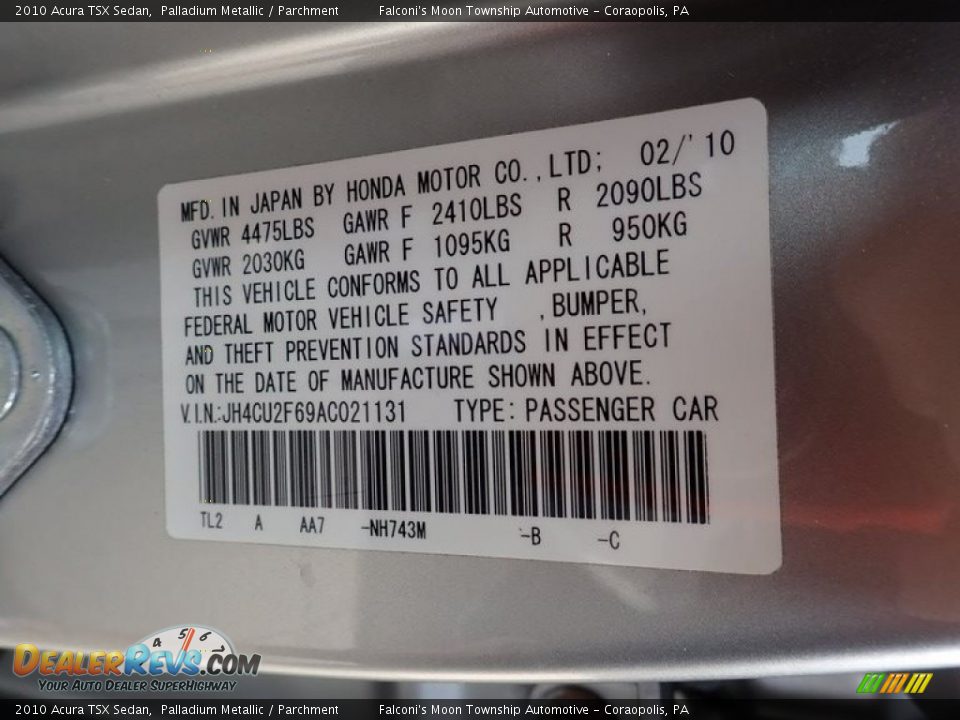 2010 Acura TSX Sedan Palladium Metallic / Parchment Photo #24