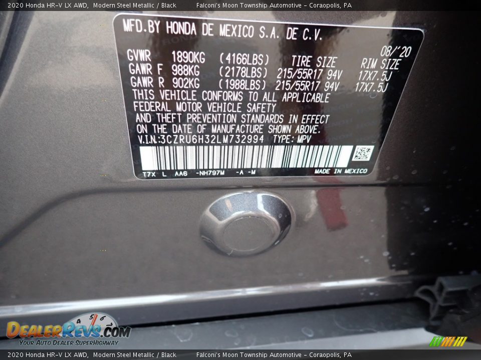 2020 Honda HR-V LX AWD Modern Steel Metallic / Black Photo #12