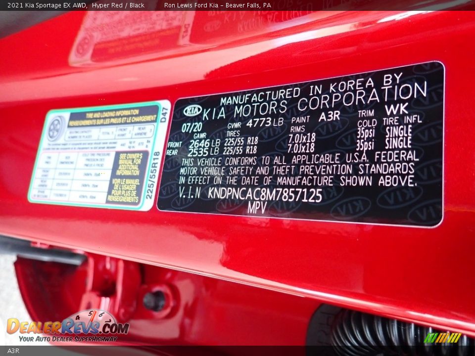 Kia Color Code A3R Hyper Red