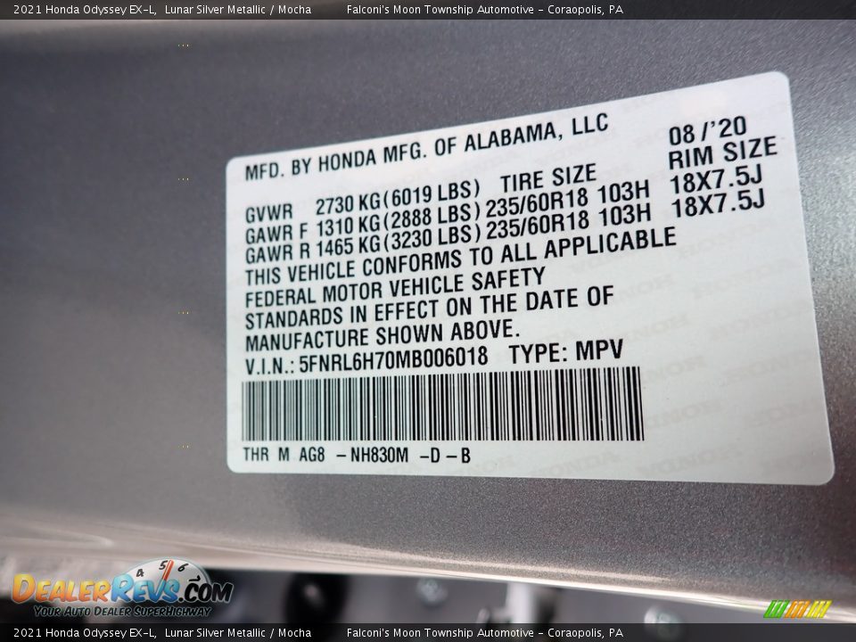 2021 Honda Odyssey EX-L Lunar Silver Metallic / Mocha Photo #12