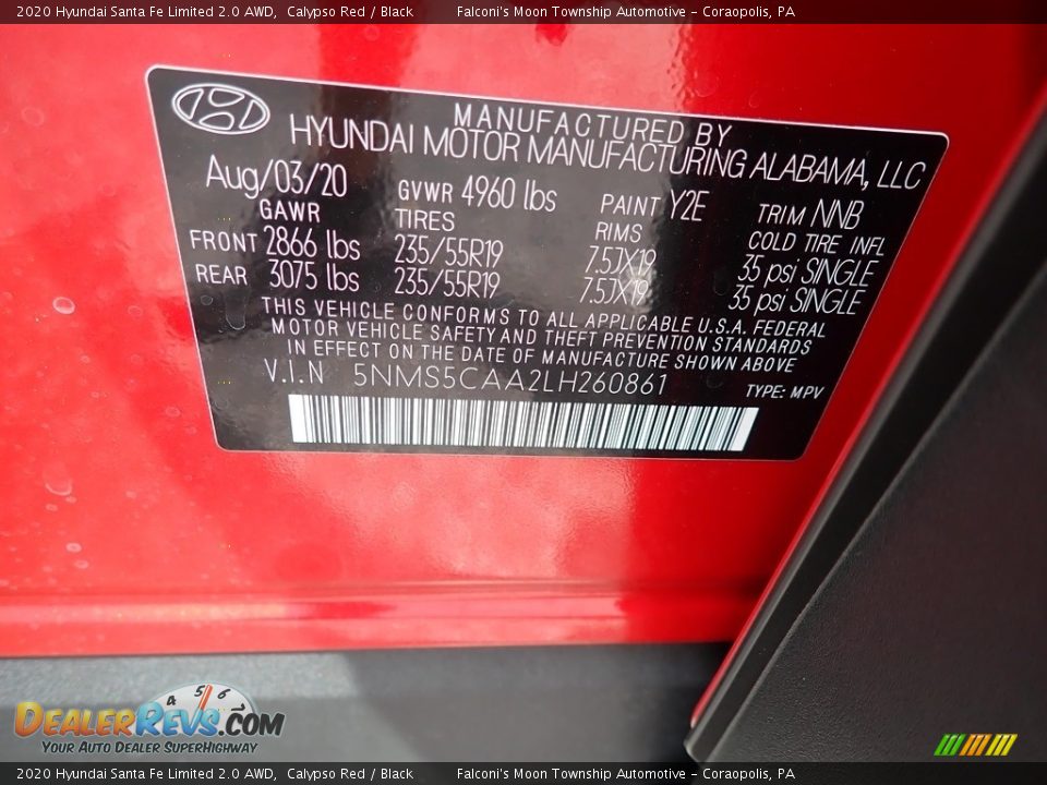 2020 Hyundai Santa Fe Limited 2.0 AWD Calypso Red / Black Photo #12