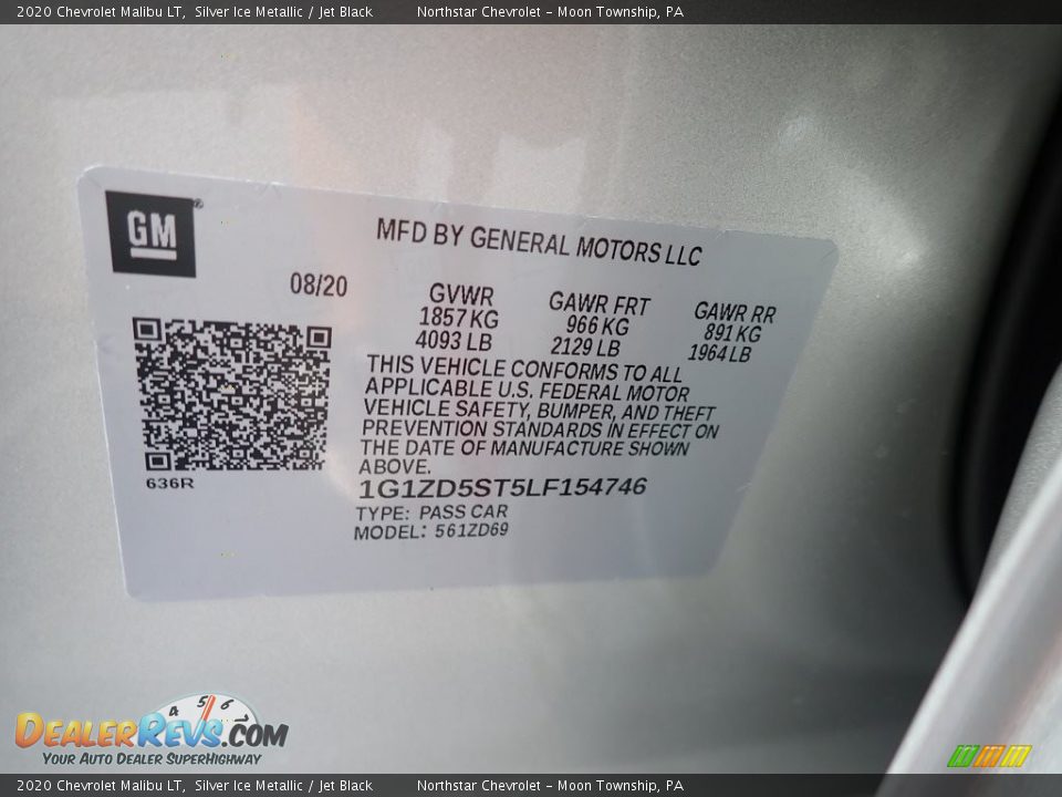 2020 Chevrolet Malibu LT Silver Ice Metallic / Jet Black Photo #15
