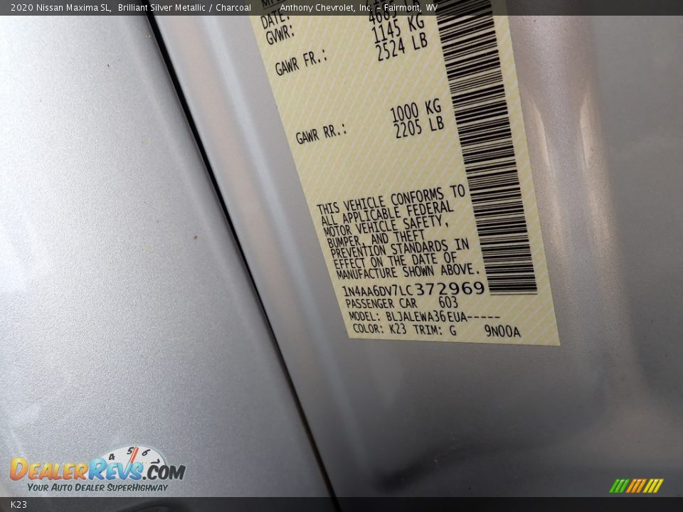 Nissan Color Code K23 Brilliant Silver Metallic