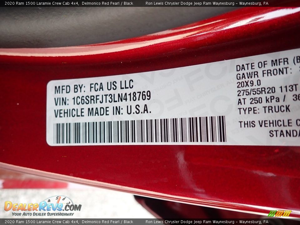 2020 Ram 1500 Laramie Crew Cab 4x4 Delmonico Red Pearl / Black Photo #15