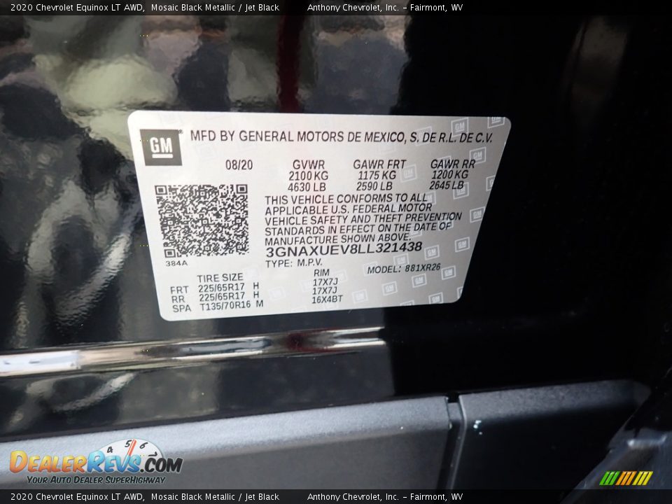 2020 Chevrolet Equinox LT AWD Mosaic Black Metallic / Jet Black Photo #15