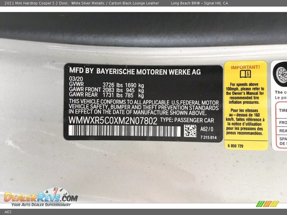 Mini Color Code A62 White Silver Metallic