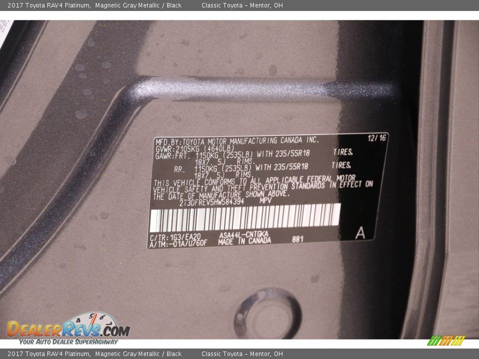 2017 Toyota RAV4 Platinum Magnetic Gray Metallic / Black Photo #18