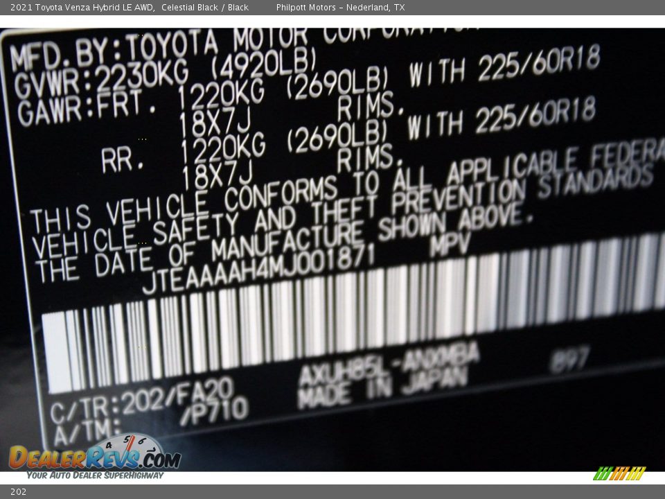 Toyota Color Code 202 Celestial Black