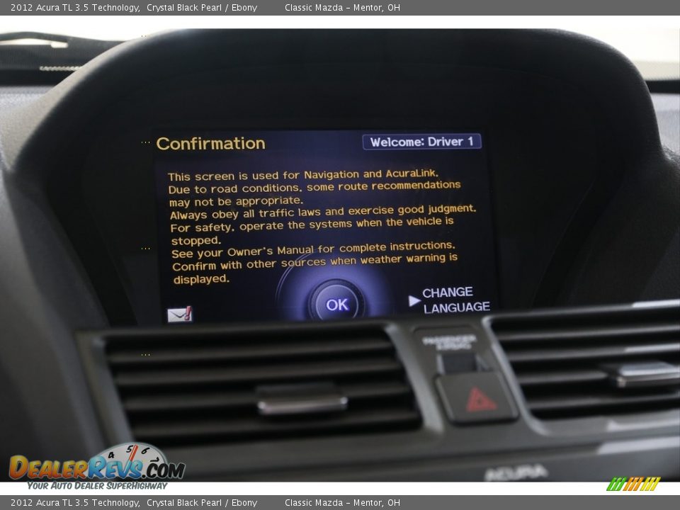 2012 Acura TL 3.5 Technology Crystal Black Pearl / Ebony Photo #11