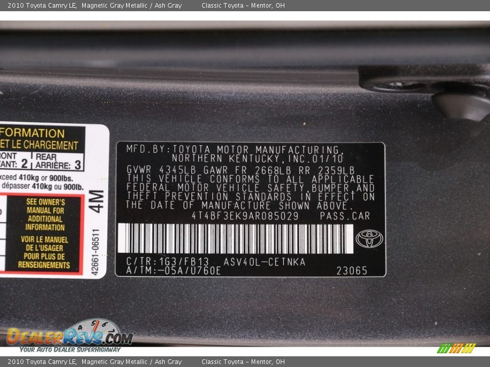 2010 Toyota Camry LE Magnetic Gray Metallic / Ash Gray Photo #18