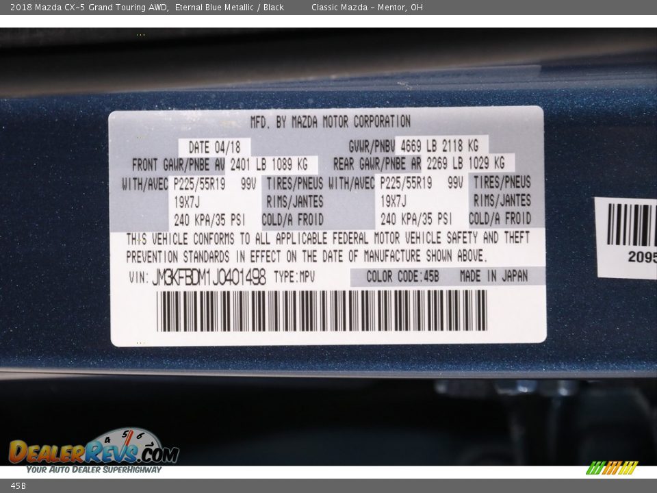 Mazda Color Code 45B Eternal Blue Metallic