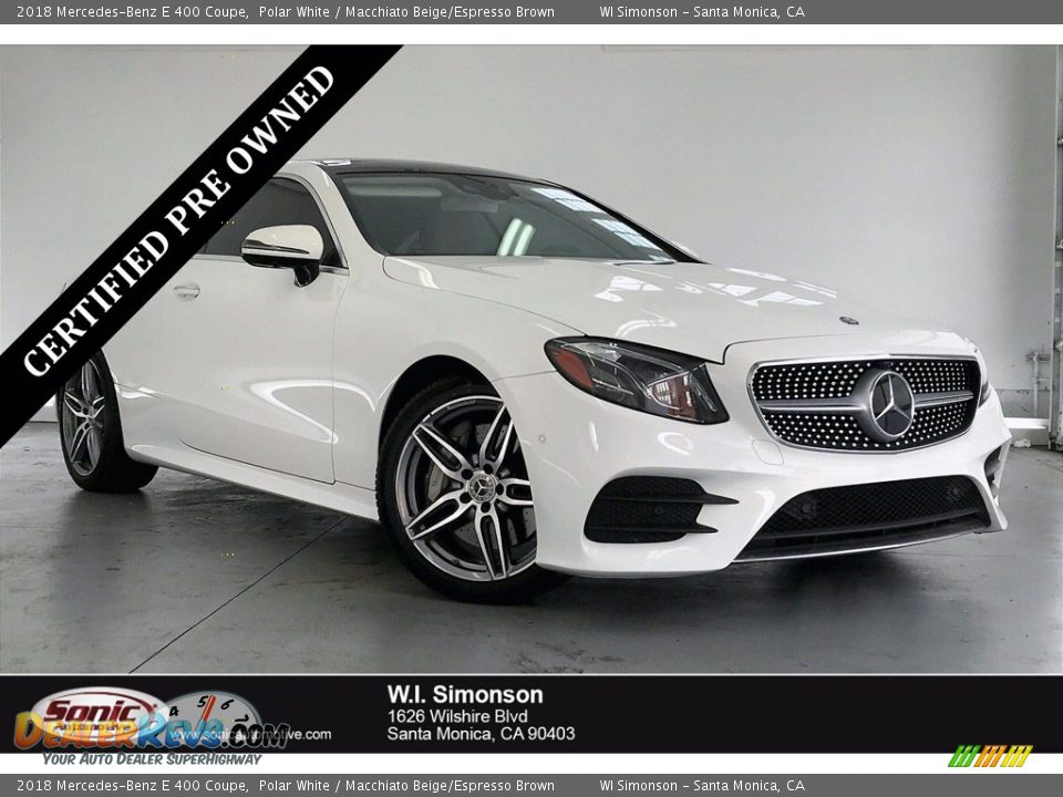 2018 Mercedes-Benz E 400 Coupe Polar White / Macchiato Beige/Espresso Brown Photo #1