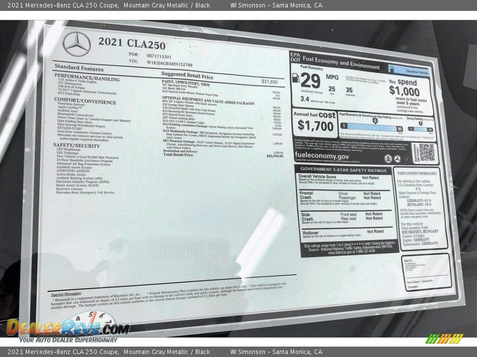 2021 Mercedes-Benz CLA 250 Coupe Window Sticker Photo #10