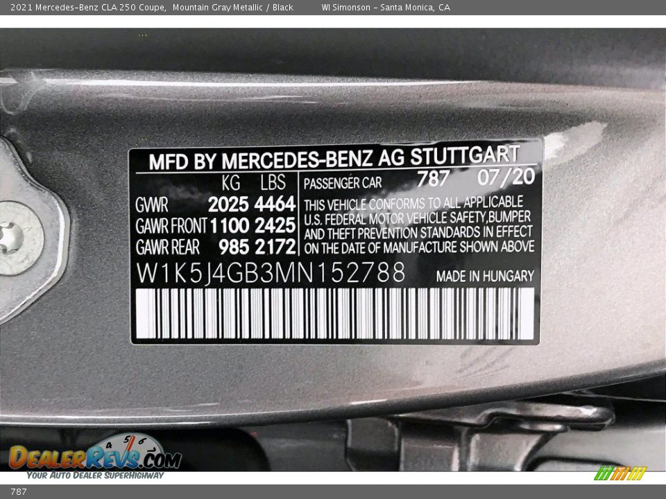 Mercedes-Benz Color Code 787 Mountain Gray Metallic