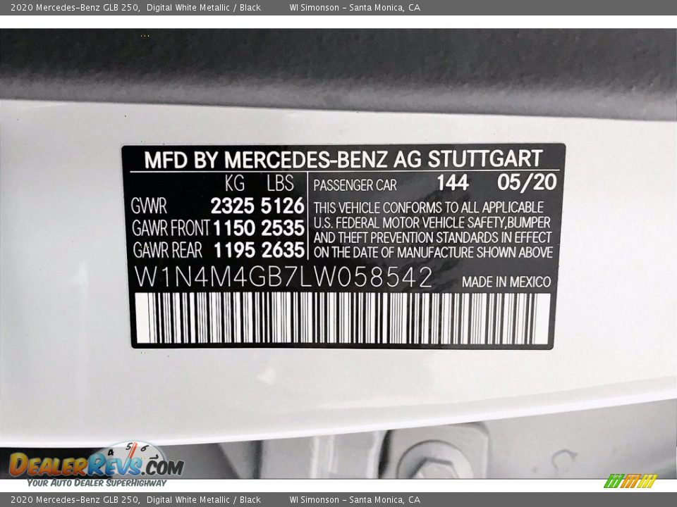 2020 Mercedes-Benz GLB 250 Digital White Metallic / Black Photo #11