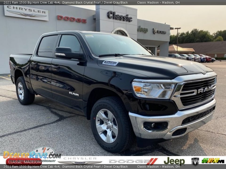 2021 Ram 1500 Big Horn Crew Cab 4x4 Diamond Black Crystal Pearl / Diesel Gray/Black Photo #1