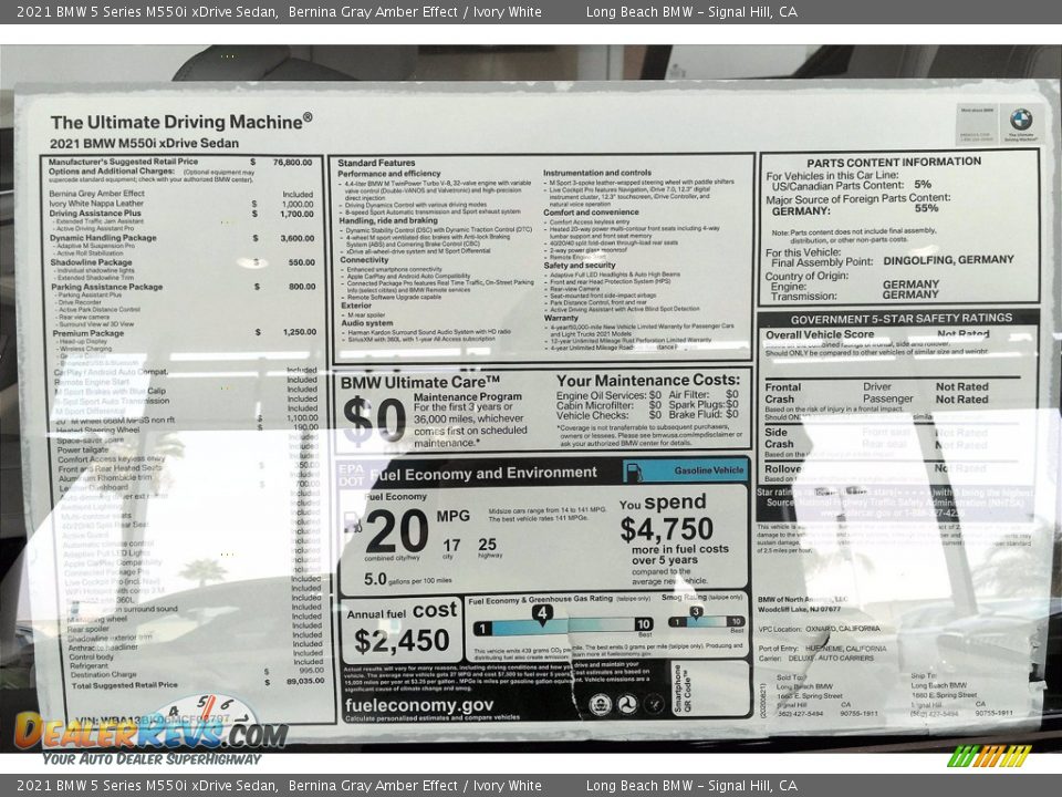 2021 BMW 5 Series M550i xDrive Sedan Window Sticker Photo #17