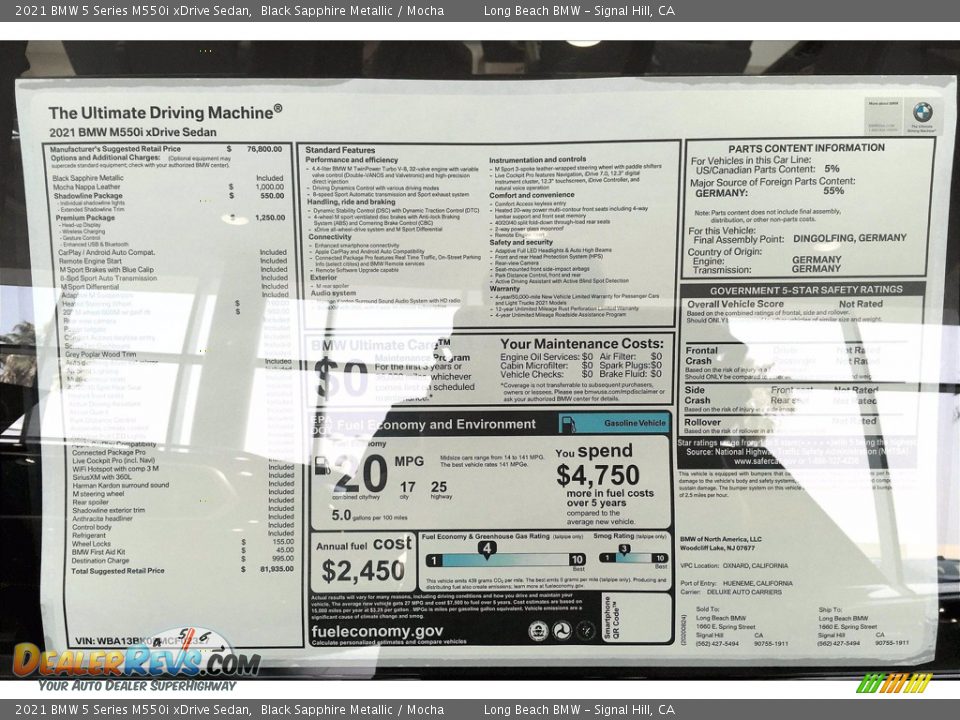 2021 BMW 5 Series M550i xDrive Sedan Window Sticker Photo #17