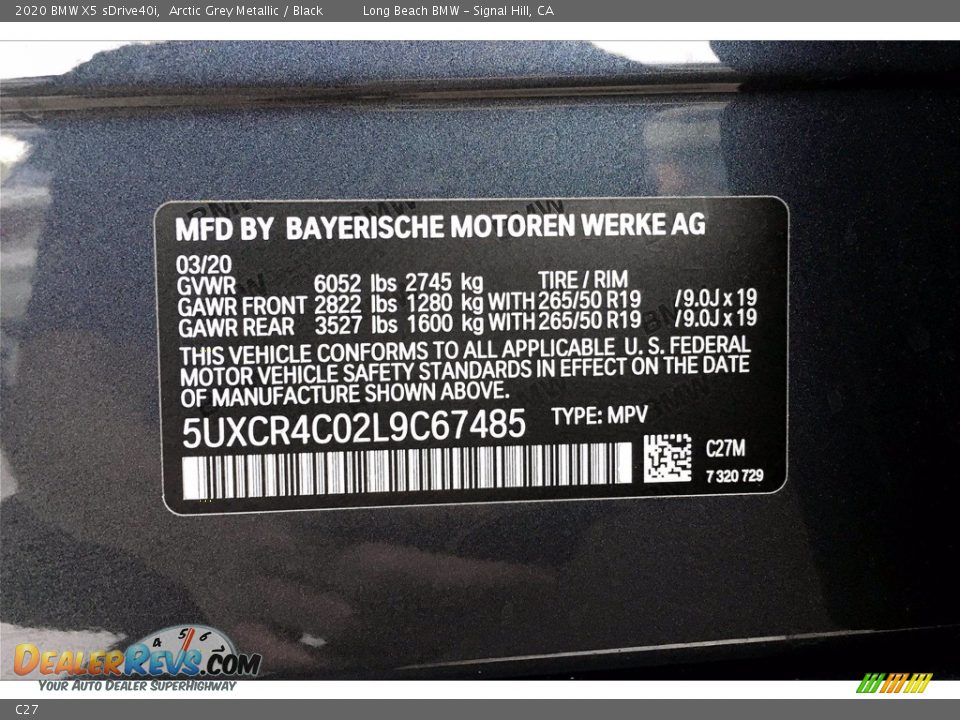 BMW Color Code C27 Arctic Grey Metallic