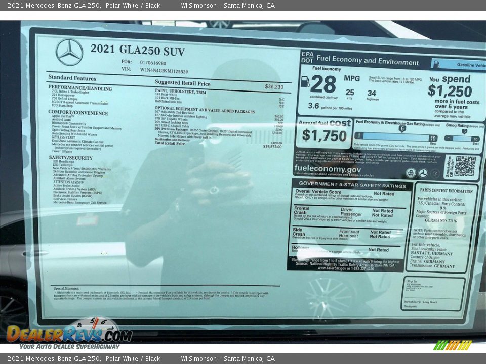 2021 Mercedes-Benz GLA 250 Window Sticker Photo #11