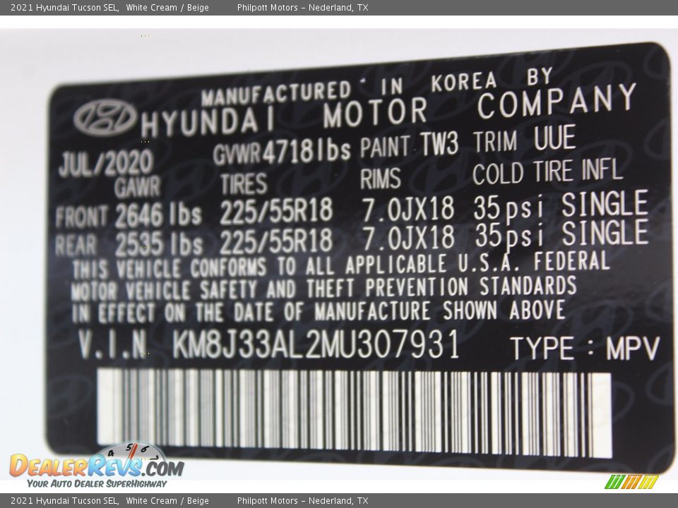2021 Hyundai Tucson SEL White Cream / Beige Photo #22