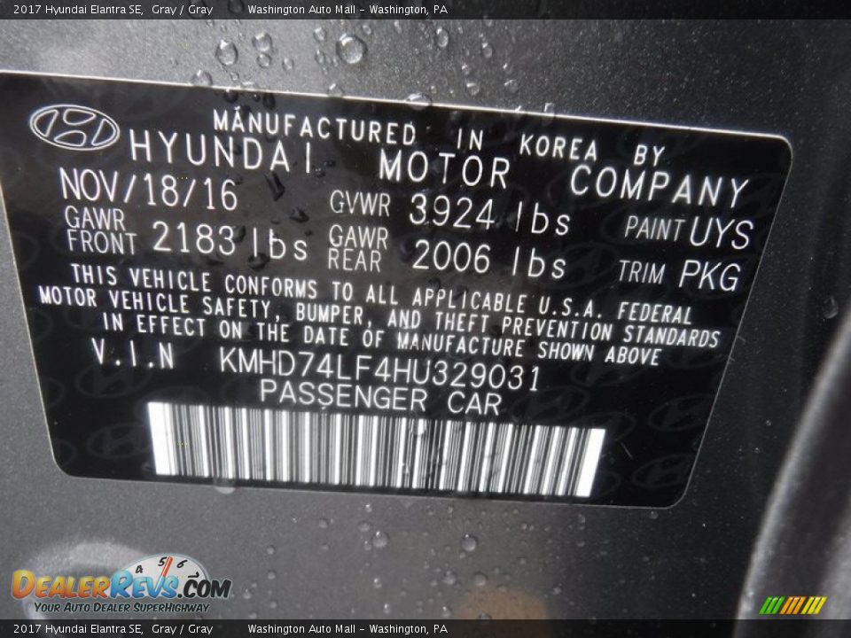 2017 Hyundai Elantra SE Gray / Gray Photo #27