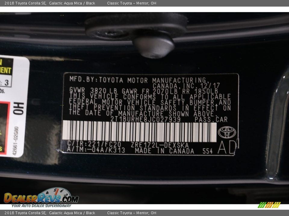 2018 Toyota Corolla SE Galactic Aqua Mica / Black Photo #22