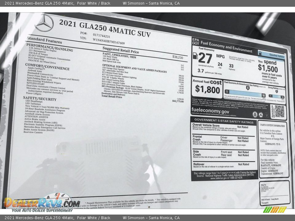 2021 Mercedes-Benz GLA 250 4Matic Window Sticker Photo #10