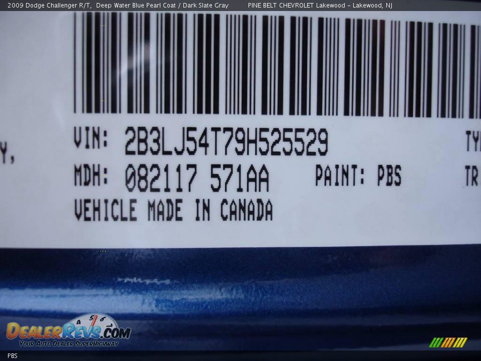 Dodge Color Code PBS Deep Water Blue Pearl Coat