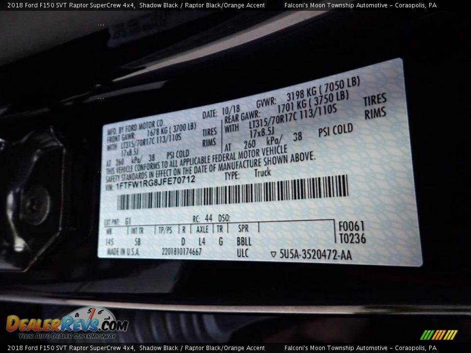 2018 Ford F150 SVT Raptor SuperCrew 4x4 Shadow Black / Raptor Black/Orange Accent Photo #23
