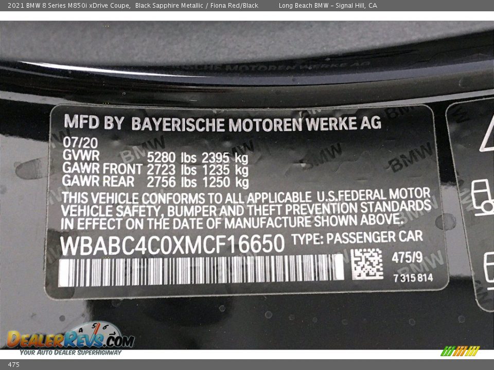 BMW Color Code 475 Black Sapphire Metallic