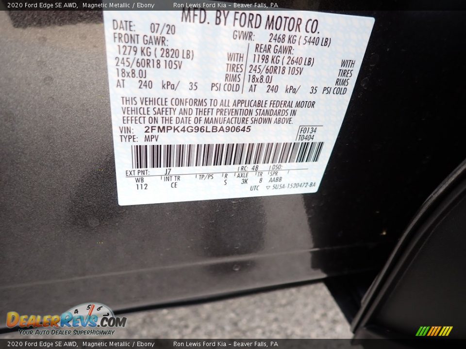 2020 Ford Edge SE AWD Magnetic Metallic / Ebony Photo #14