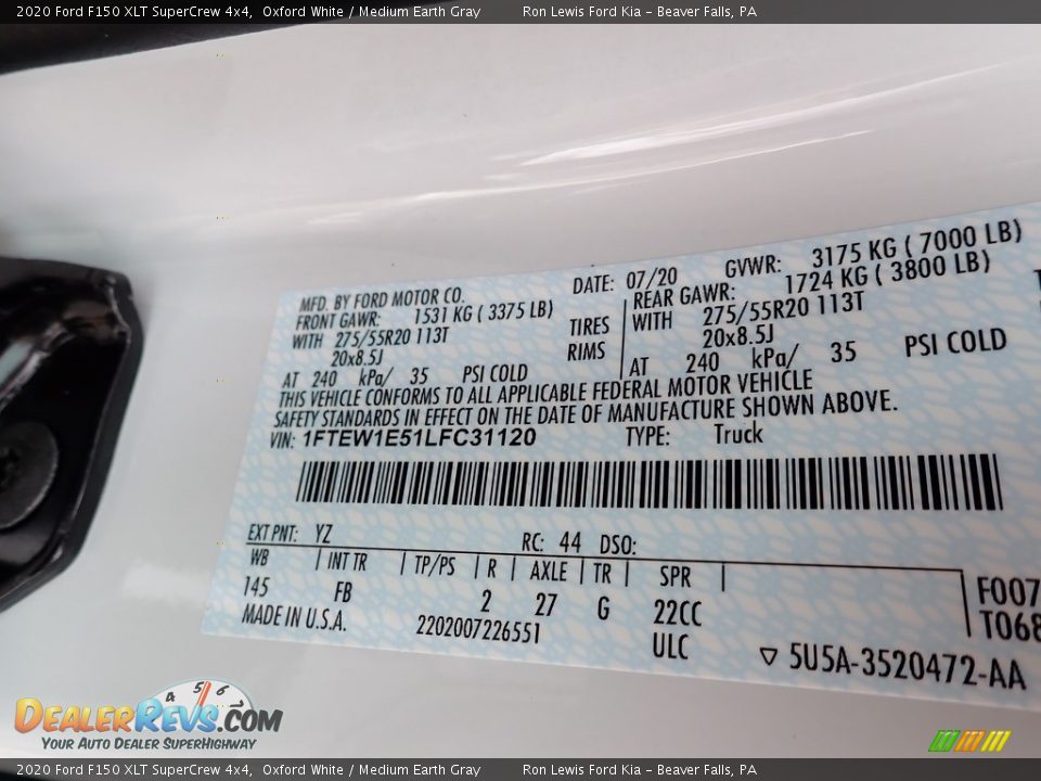 2020 Ford F150 XLT SuperCrew 4x4 Oxford White / Medium Earth Gray Photo #14