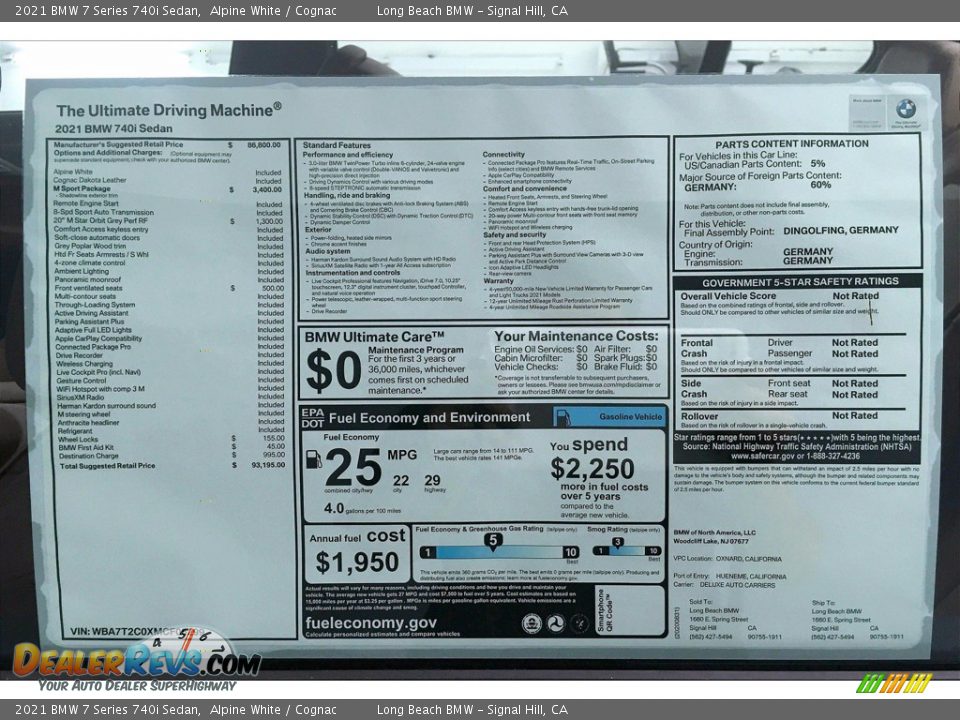 2021 BMW 7 Series 740i Sedan Window Sticker Photo #17