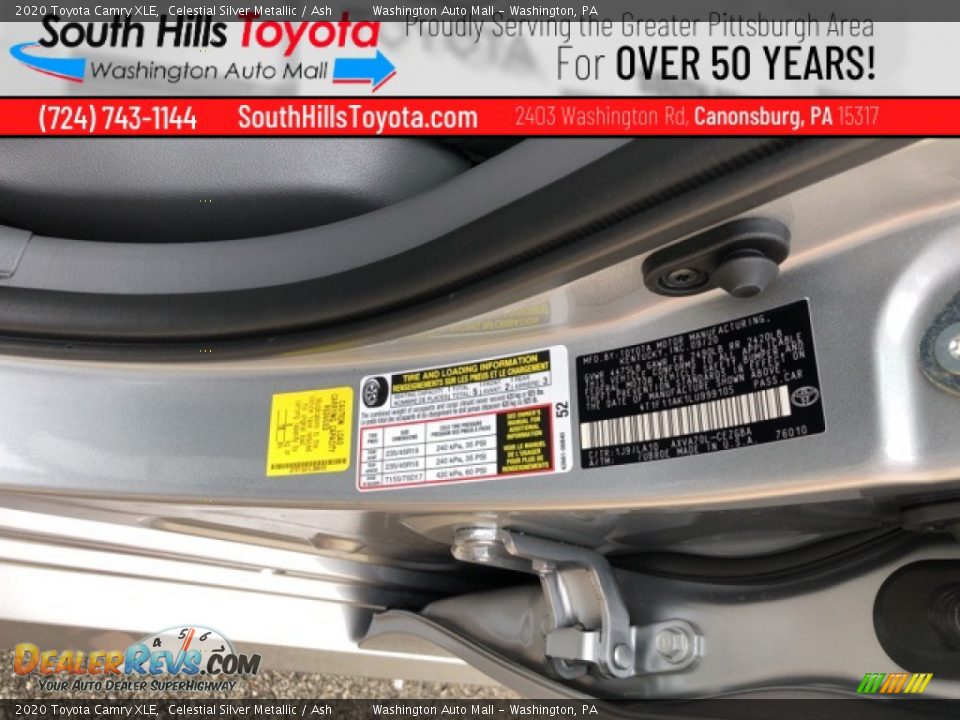 2020 Toyota Camry XLE Celestial Silver Metallic / Ash Photo #36