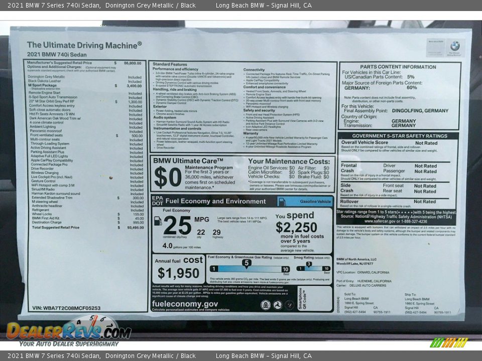 2021 BMW 7 Series 740i Sedan Window Sticker Photo #17